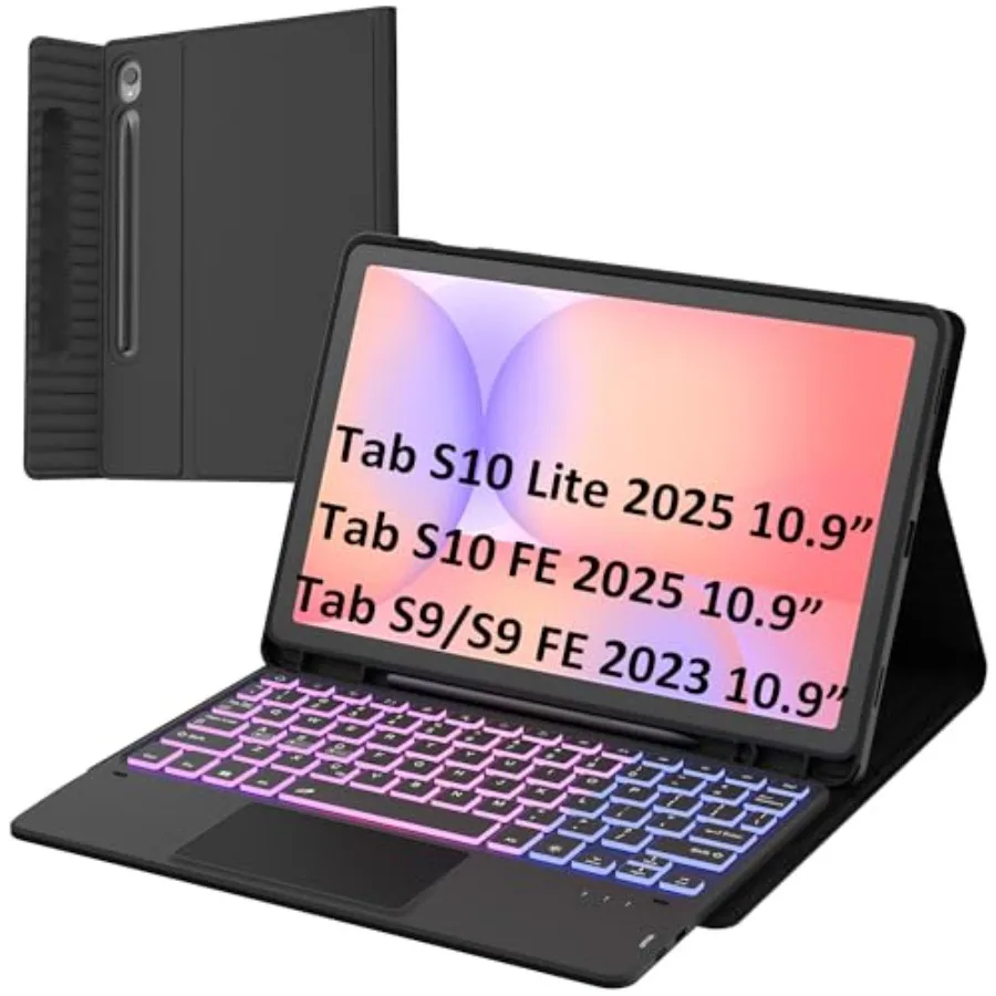 

for Samsung Galaxy Tab S10 Lite/S10 FE/S9 FE 10.9"/S9 11" Keyboard Case: 3 Zone 7 Colors Backlit Trackpad Keyboard for 10.9-inc