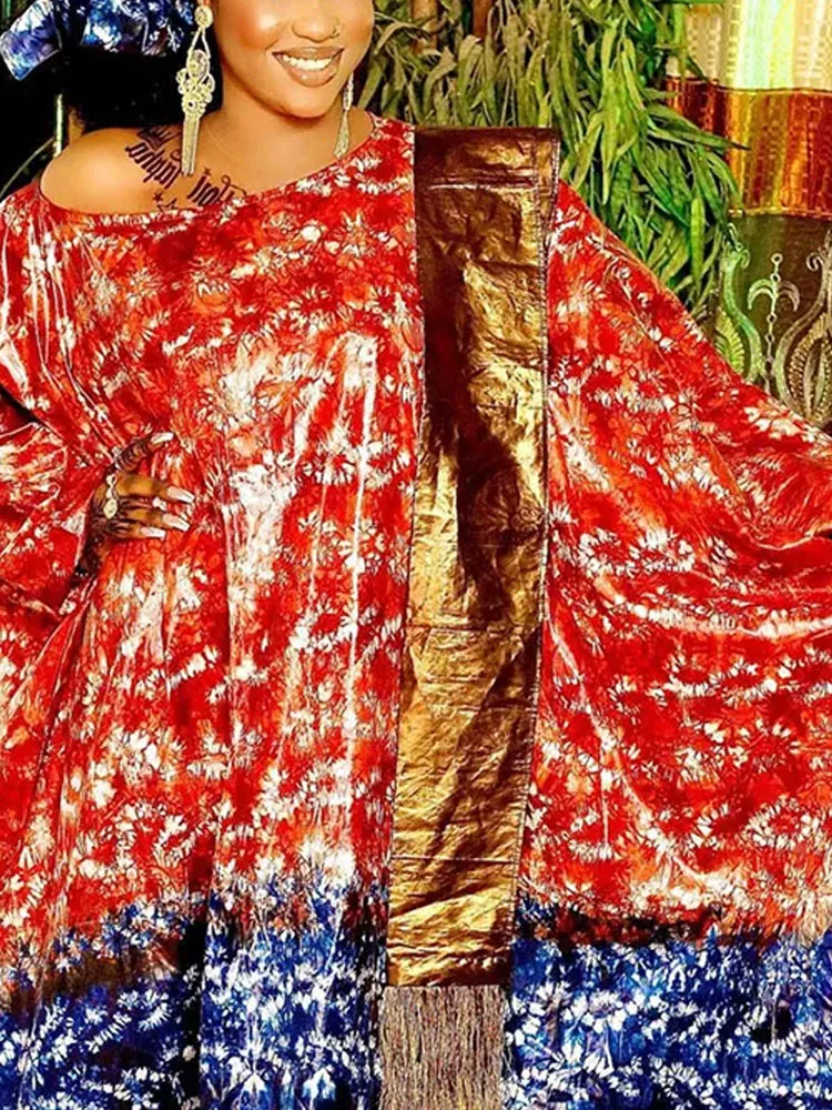 

Fashionable Ramadan Abaya Dress - Women's Party Dashiki Robe Boubou Printed Soft Cotton Brocade African Ankara Long Sleeve Gown