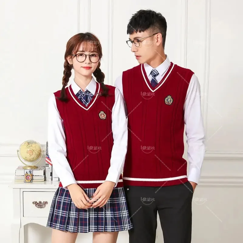 Boys&Girls Sleeveless Stripes Knit Vests Pullovers V Neck Sweaters For British style JK School Uniform Student Clothes S-5XL