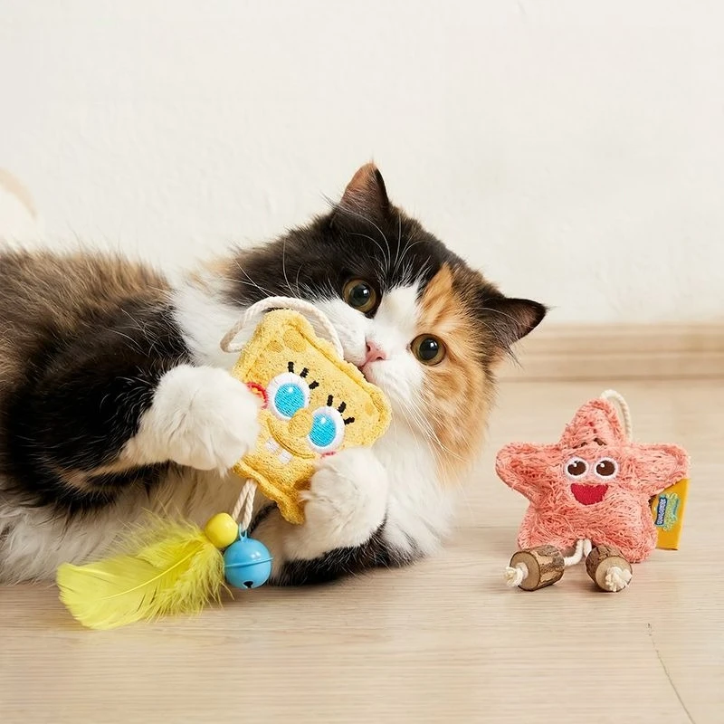 

Cute Anime SpongeBob SquarePants Cat Toy Interactive Durable Bite-resistant Pet Toy for Cats Figures Very Best Cool Cartoon Toys