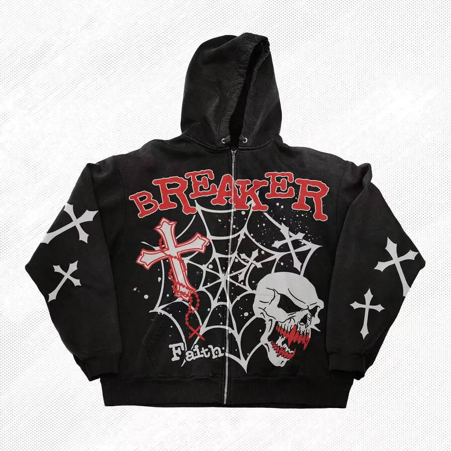 

Retro Streetwear Popular Skull Printing Design Hoodies Women Casual Cotton Liner Sweatshirts Couples Harajuku Goth Zip Clothes