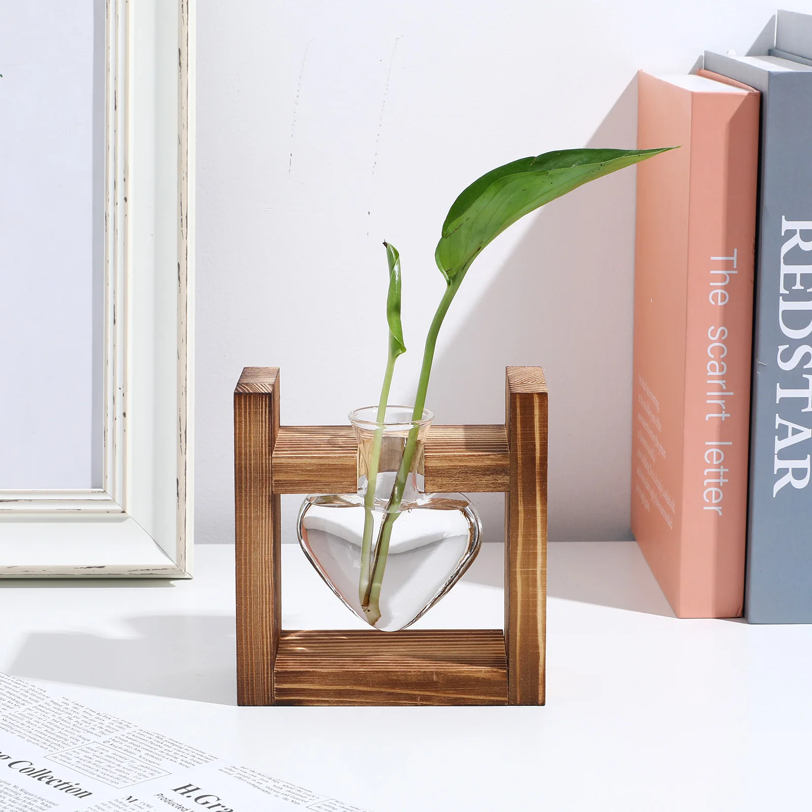 

Retro Frame Heart Bottle Plant Flower Pot Outdoor Hydroponics Glass Container Vase Bamboo Hemoton Office Stand
