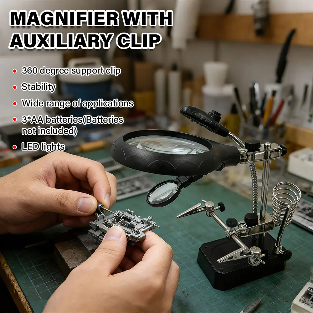 Magnifying Glass With Light and Stand Adjustable LED Magnifier for Welding Modeling Reading Soldering Helping Hands Tool
