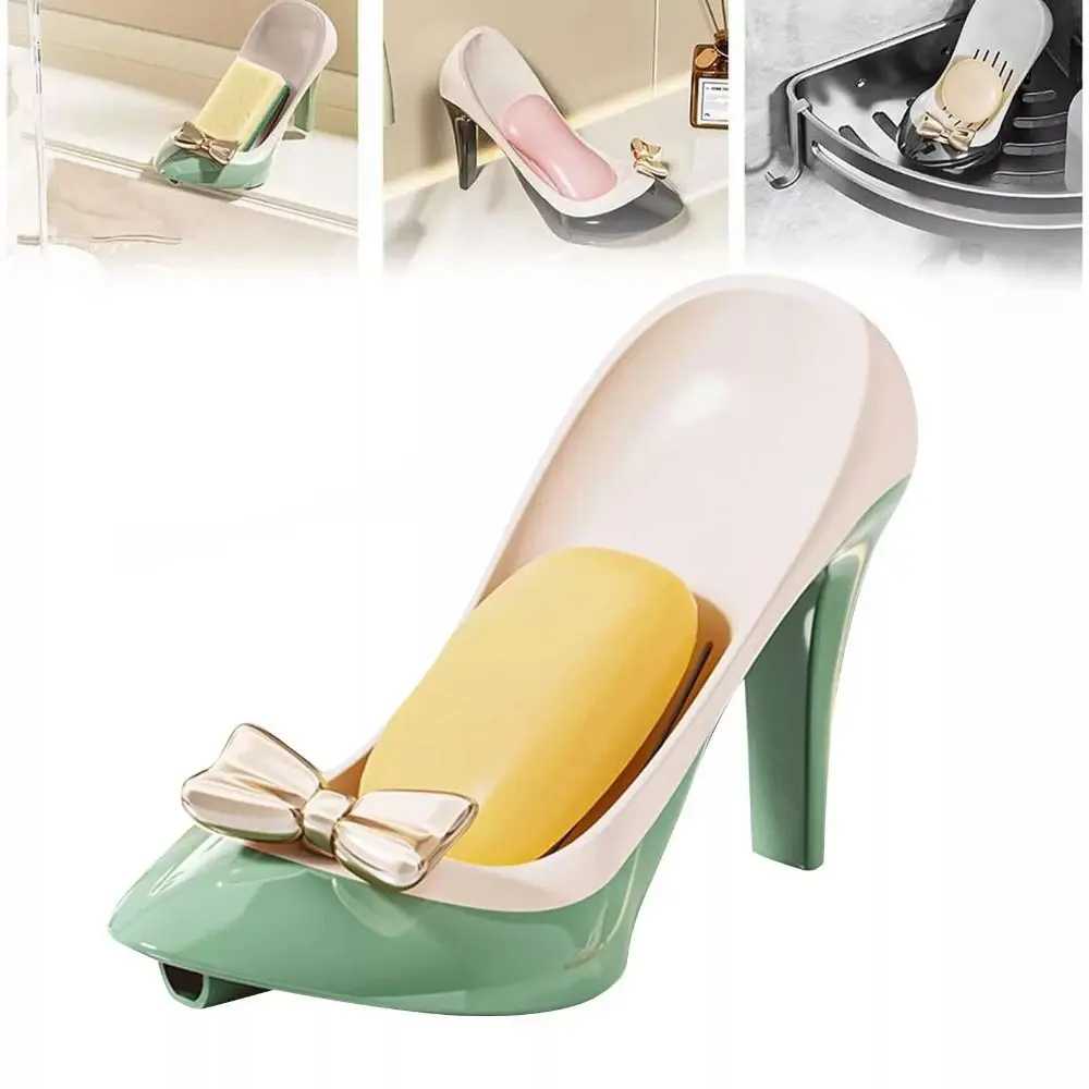 

Creative Plastic Bathroom Soap Container Anti-slip Suction Cup Kitchen Sponge Storage Rack High Heels Shape Funny Soap Drain Box