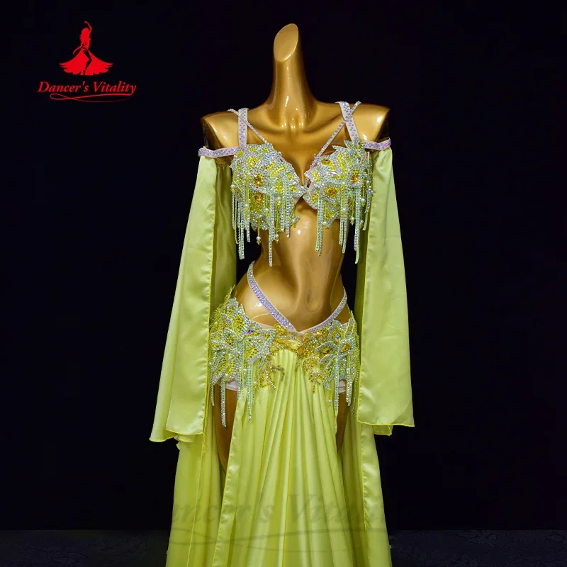 Belly Dance Suit Customized Exquisite Pearl Bra+Sexy Split Split Long Skirt 2pcs Oriental Dance Professional Performance Costume