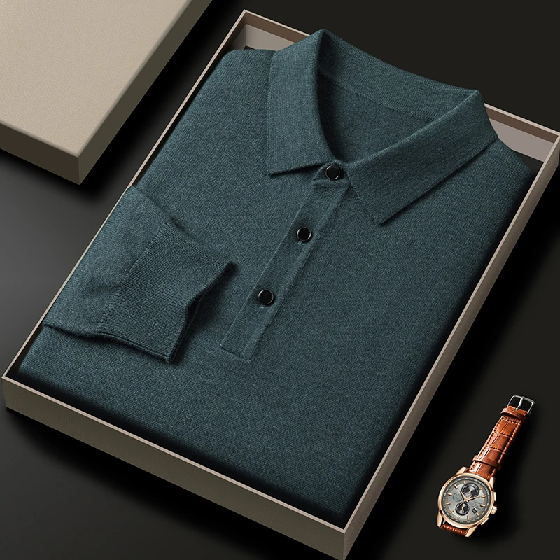 

Luxury trend knitted men's long sleeve polo shirt high-quality new style soft comfort fashion simple solid color lapel sweater