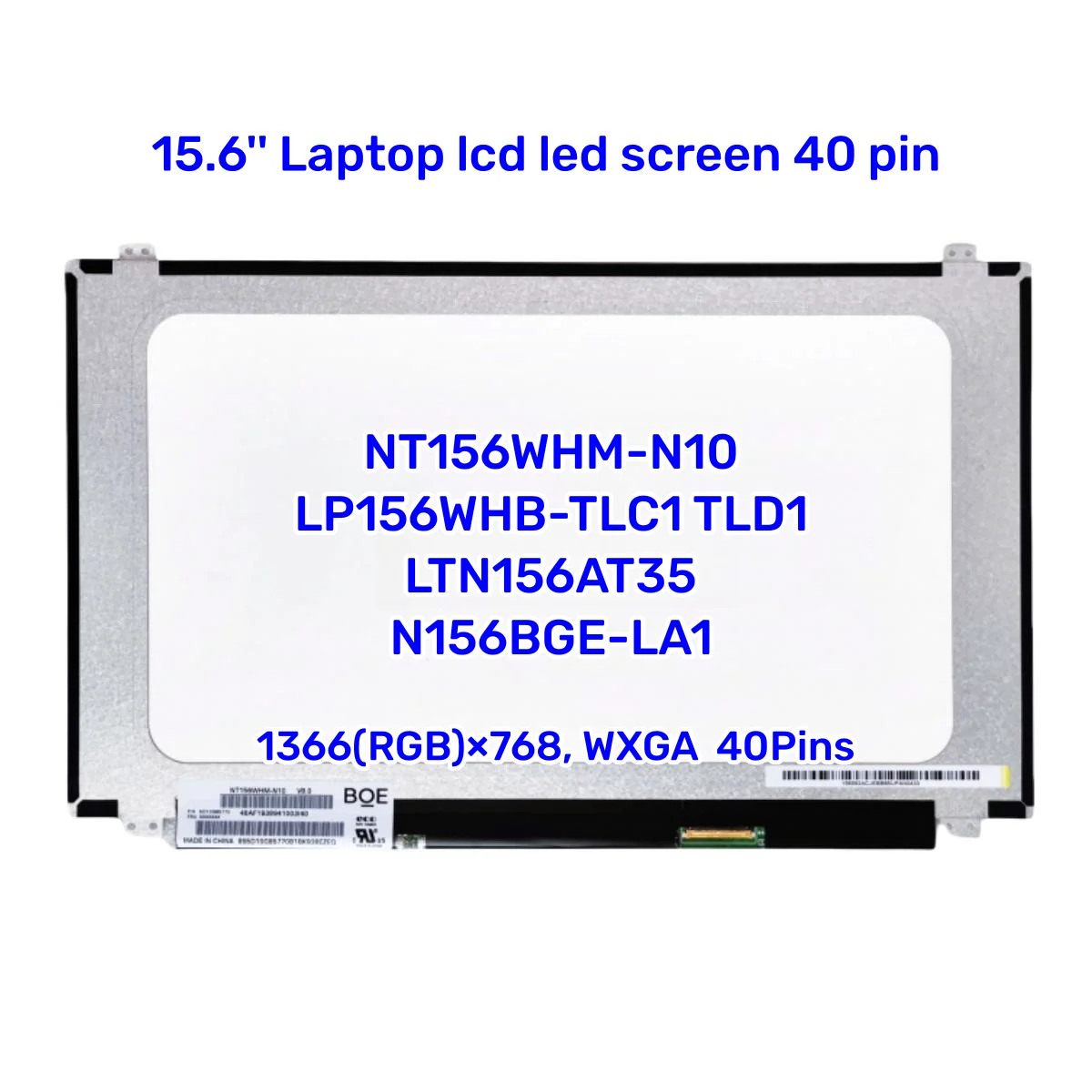 Replacement NT156WHM-N10 LP156WHB-TLC1 TLD1 LTN156AT35 N156BGE-LA1 15.6'' Laptop lcd led screen slim matrix 40 pin