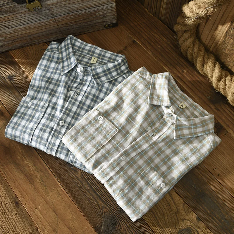 

Retro Japanese Plaid Long Sleeve Cotton Shirt Men's Casual Autumn Outerwear Artistic Youth Student Standard Fit Iron-Free Shirt