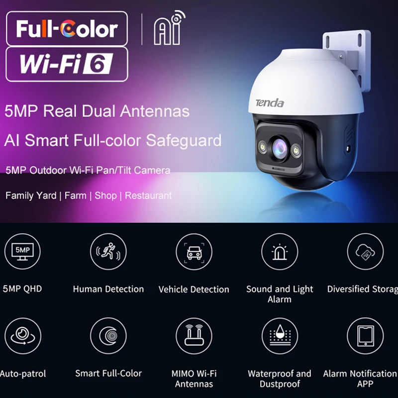 Tenda RH7L-WCAV 4MP Outdoor Wi-Fi Pan/Tilt Camera POE camera integrates 360 wifi camera Wireless 5MP ICR IP65