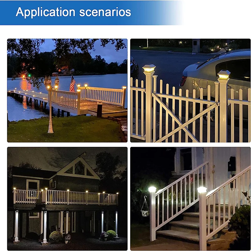 Solar Post Cap Lights Outdoor LED Lighting Deck Fence Cap Light Two Light Modes Warm White/Bright White Suitable