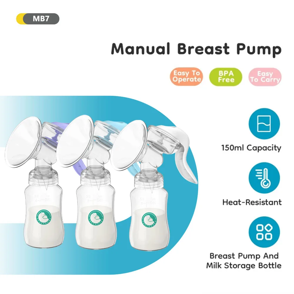 Manual Breast Pump 1PCS Portable Breastfeeding Milk Extractor With Food Grade Silicone Soft Cushion&Gentle Suction BPA-Free MB7