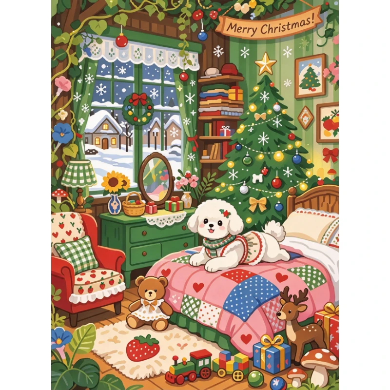 500/1000/1200/2000PCS Puzzle Christmas Cute Puppy Winter Home Jigsaw Modern Home Decor Family Interactive Gift Holiday Gifts
