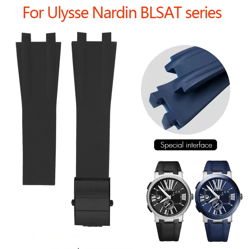 

26 мм черный, синий силиконовый ремешок для часов, подходит для Ulysse Nardin Sport, водонепроницаемый резиновый ремешок для часов, складная пряжка, аксессуары для часов