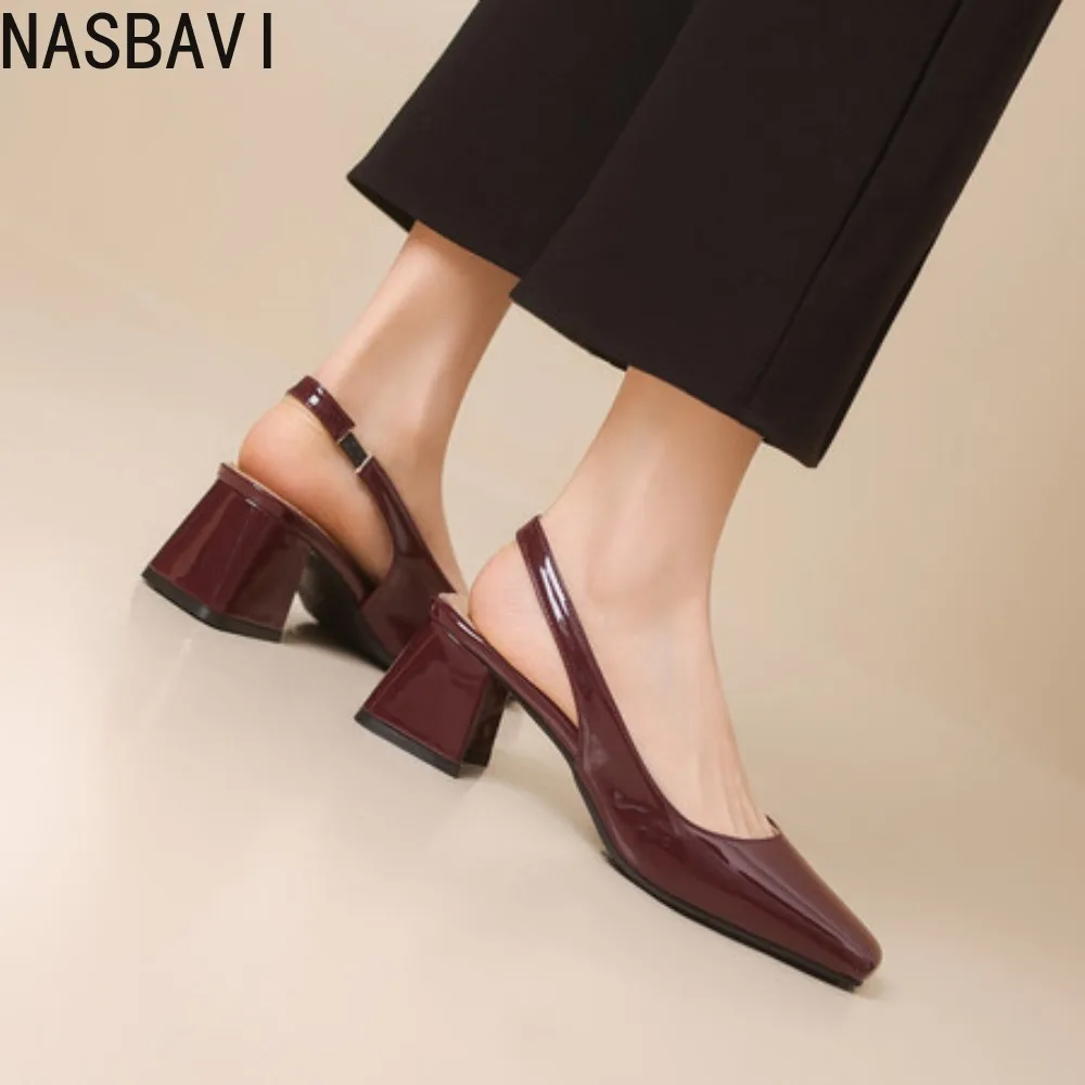 NASBAVI Vintage femmes bout carré pompes 6CM talons épais Slingback sandale chaussures dames été nouvelle femme dame femme sandales