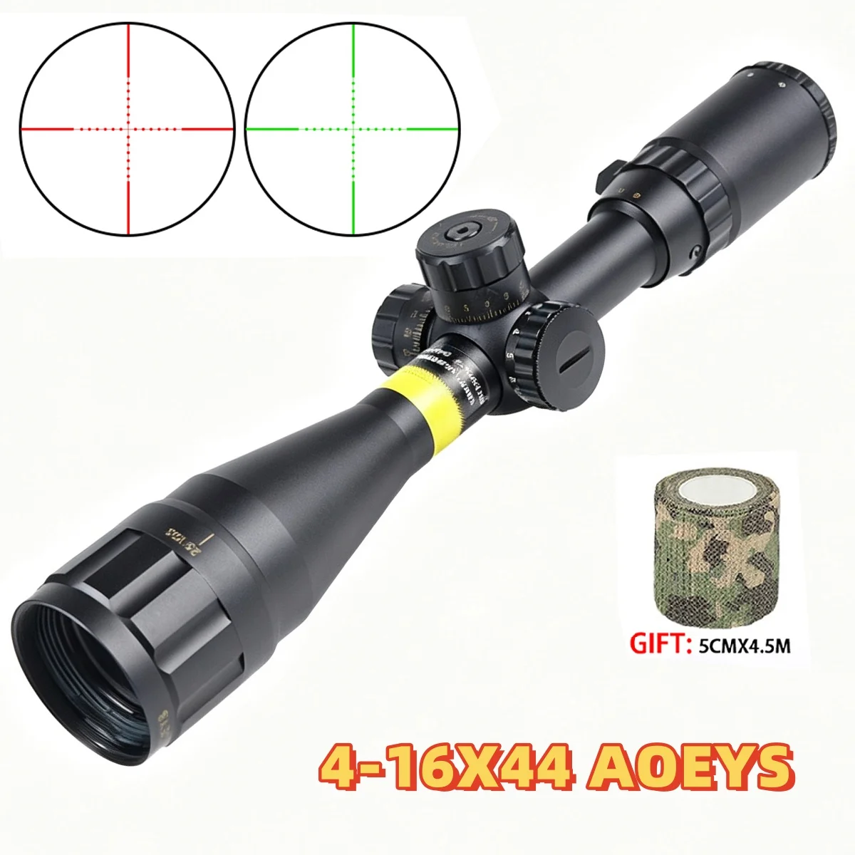 Tactics 4-16x44 AOEYS Rifle Scope Hunting Reflex Optical Green Red Adjustable Airsoft Sight Cross-Hair Reticle Riflescope Gear