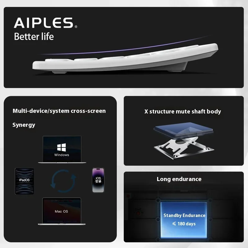 Klawiatura bezprzewodowa Bluetooth Aiples MX Elite Przenośna, ultracienka, cicha, ergonomiczna klawiatura biurowa Miaokong Mac Tablet IPad