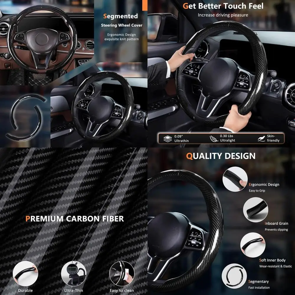 

Carbon Fiber Steering Wheel Cover 2 Piece Non-Slip Clip on Steering Wheel Cover,Ultra-Thin Breathable,Universal Fit 14.5"-15" Wh
