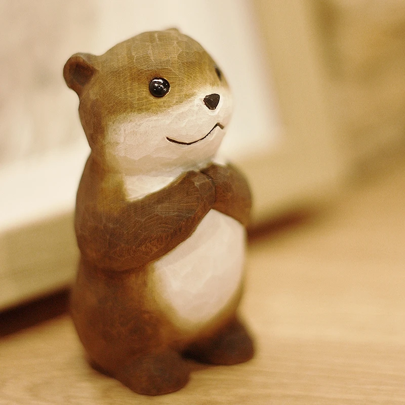 Hand-carved Wooden Otter Desktop Ornament Solid Wood carving Home Decoration Wooden Lutra lutra Craft