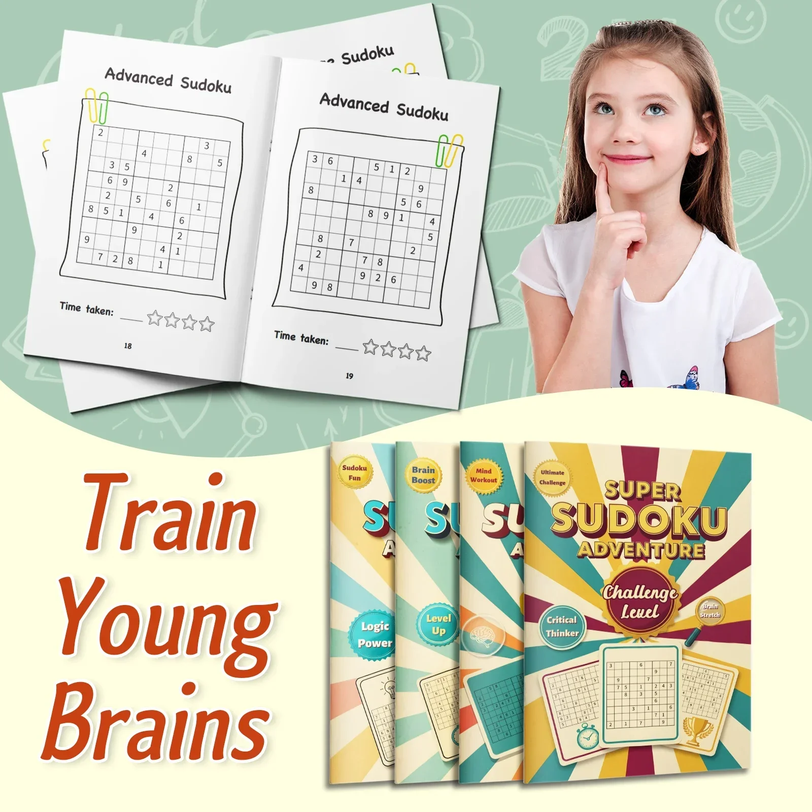 Kids Early Education Sudoku Puzzle Book, Brain Teaser Logic Game Workbook, Number Reasoning Training Book for Toddlers