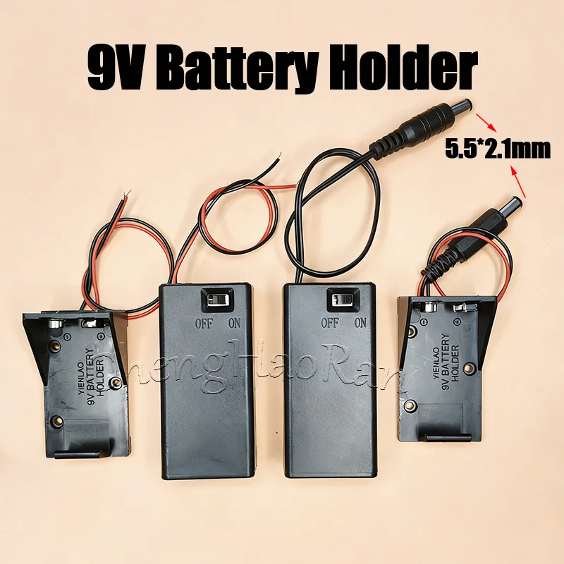 1PC 9V Battery Holder 9V Battery Box With Cover And ON/OFF Switch With Cable And DC Head 9V DIY Battery Case With 5.5x2.1mm plug