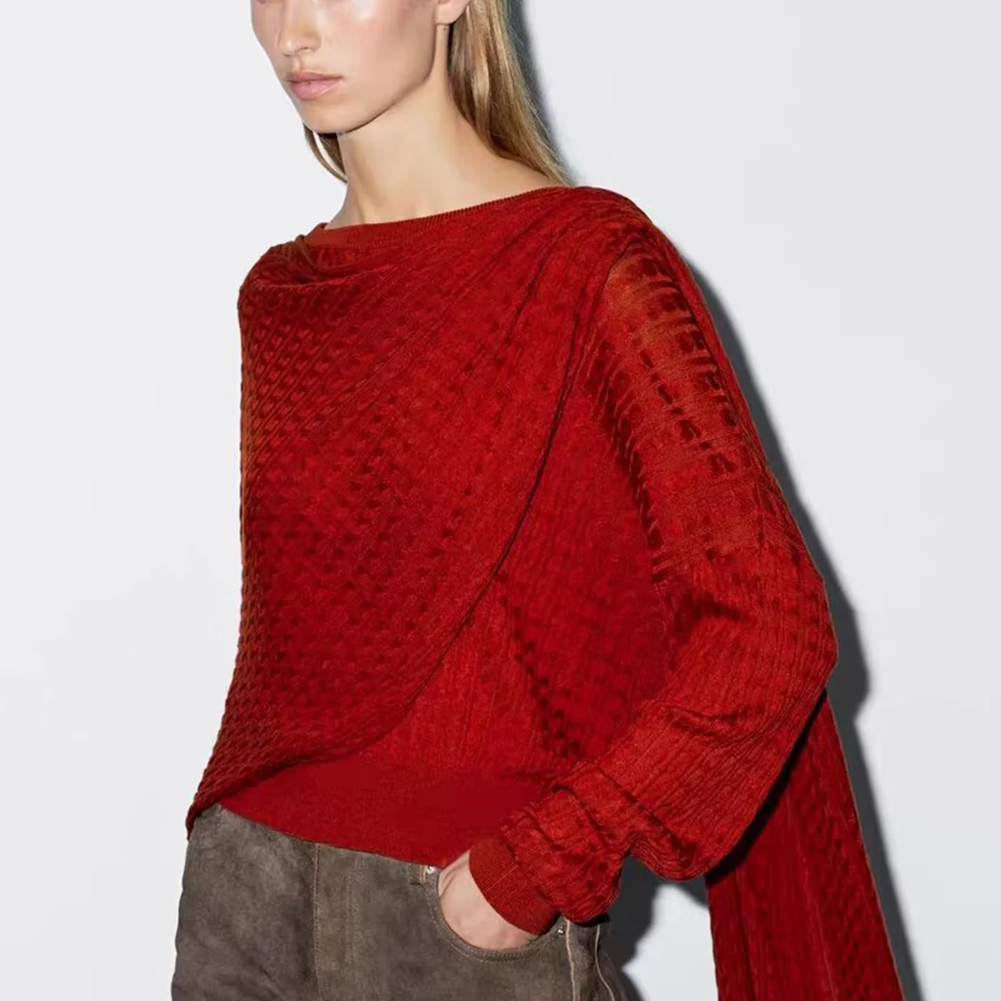 Women's Faion Scarf Ne Twisted Sweater Autumn 2025 New Sle Z Brand Knitted Top European Sle Fem Clothing