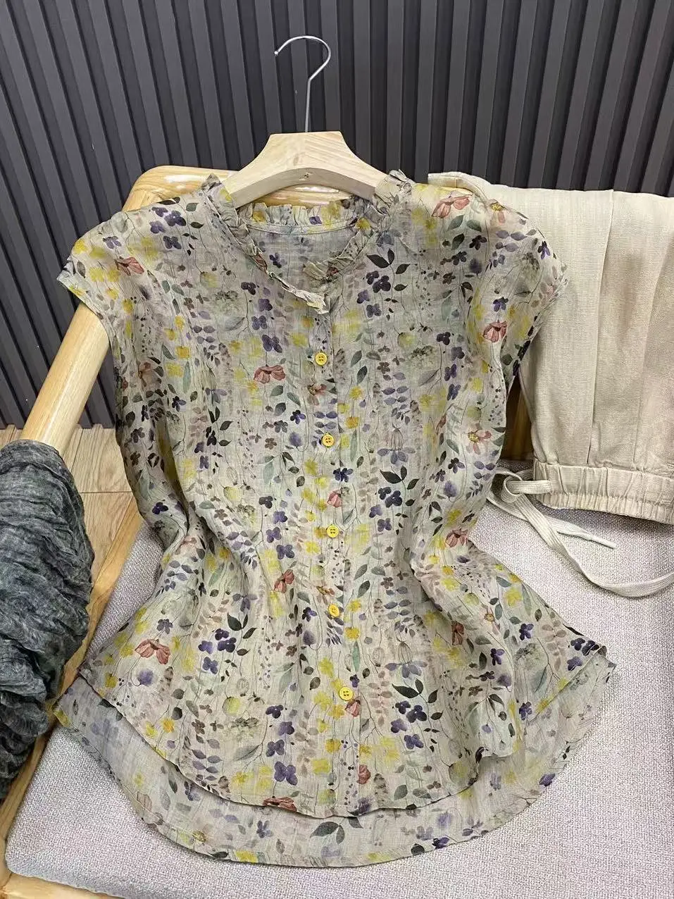 

Summer New Sle Thin Loose Svel Collar irt Women's Faionable Floral Print Casual irt Vintage Artistic Top