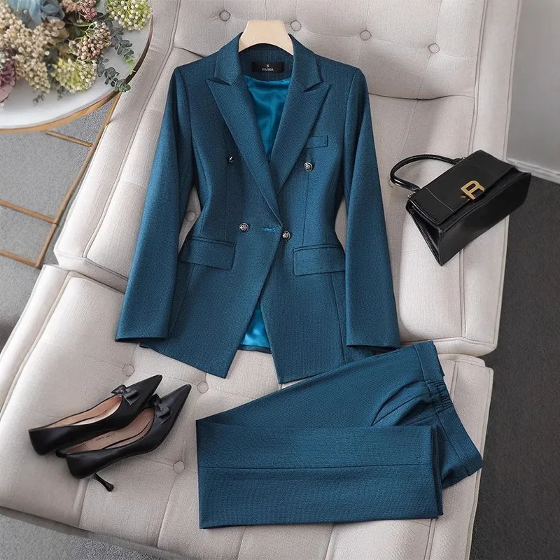 

Fashion Spring Autumn Women Blazer Jacket and Pant Suit Trousers Office Ladies Work Wear Formal 2 Piece Set Female Blazer Set