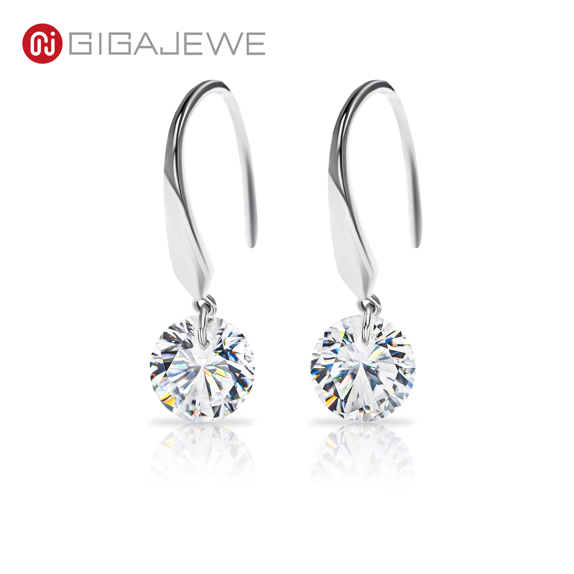

GIGAJEWE 1ct x2 6.5mm Round Moissanite Earrings 925 Sterling Silver 18K Gold Plated Hand-Cut VVS1 Lab Diamond Drop Hook Jewelry