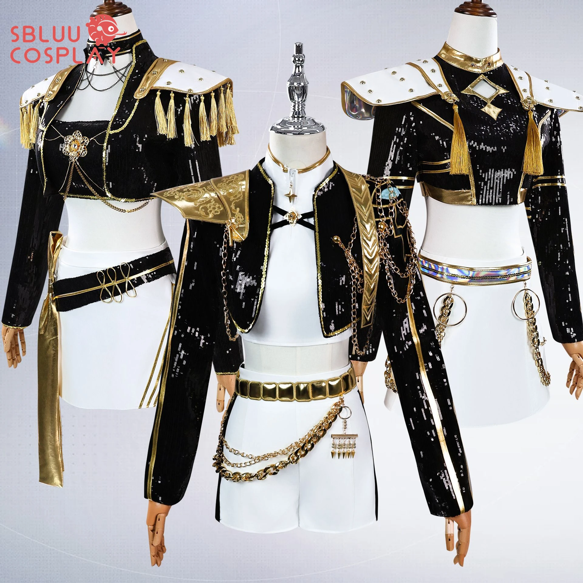 SBluuCosplay في المخزون Kpop Huntrix Zoey Mira Rumi تأثيري شيطان الصيادين تأثيري حلي شعر مستعار المرأة الأسود الذهبي البدلة هالوين