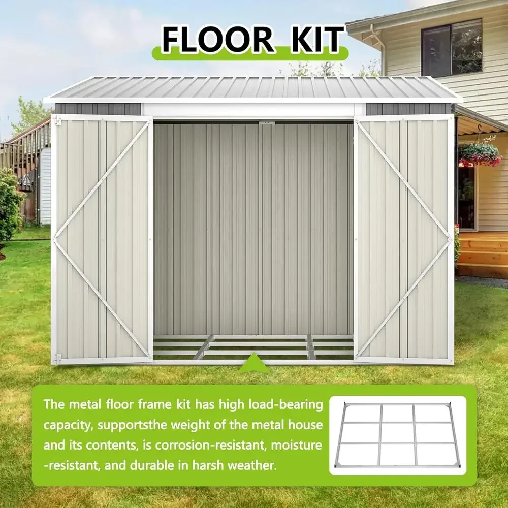 8ft x 6ft Outdoor Metal Storage Shed with Floor, Large Capacity for Tools and Lawn Mowers, Waterproof Garden Shed with Double Lo view 3