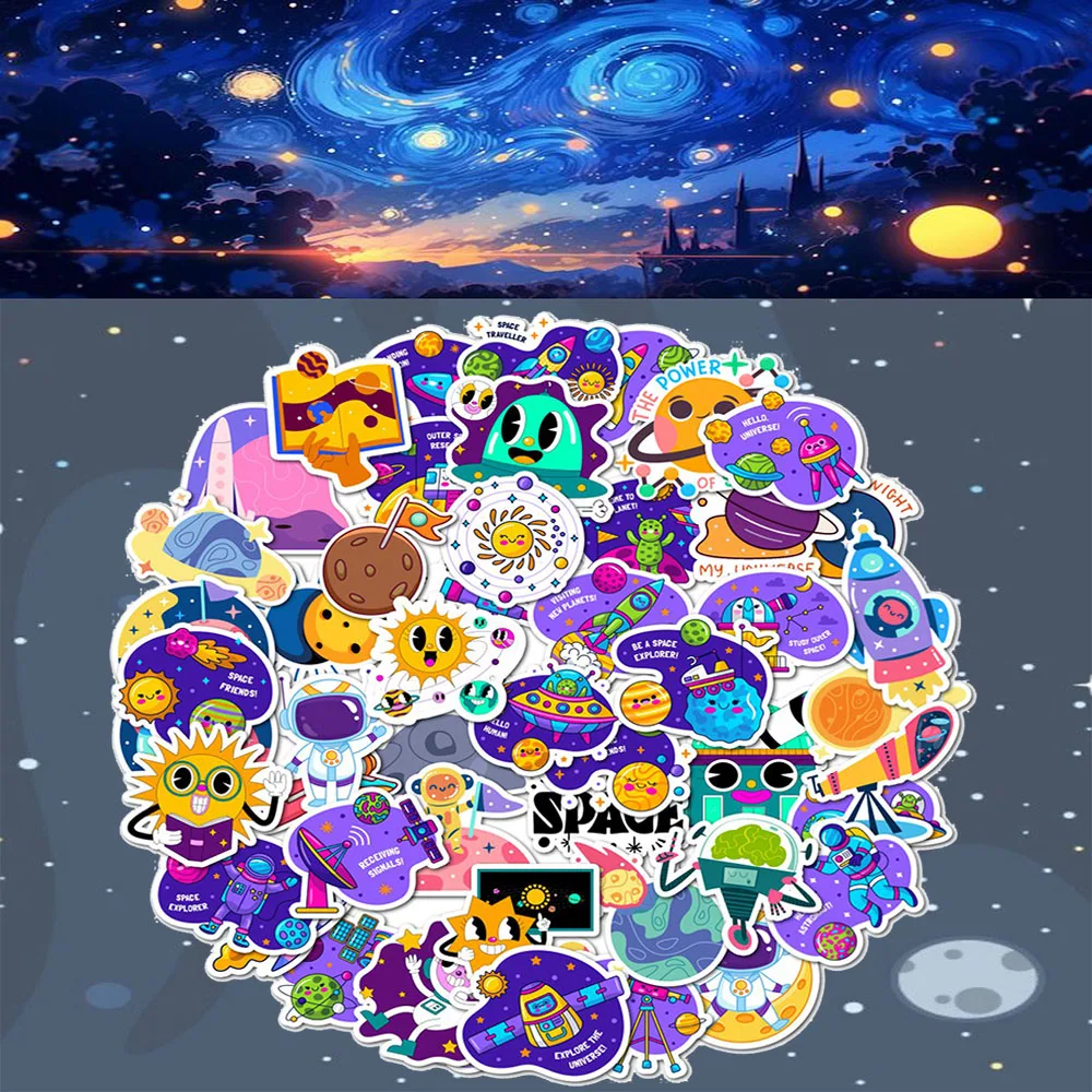 Cute Space Planet Astronaut Stickers Waterproof Vinyl Decals For Laptop Water Bottle Phone Case DIY Decor
