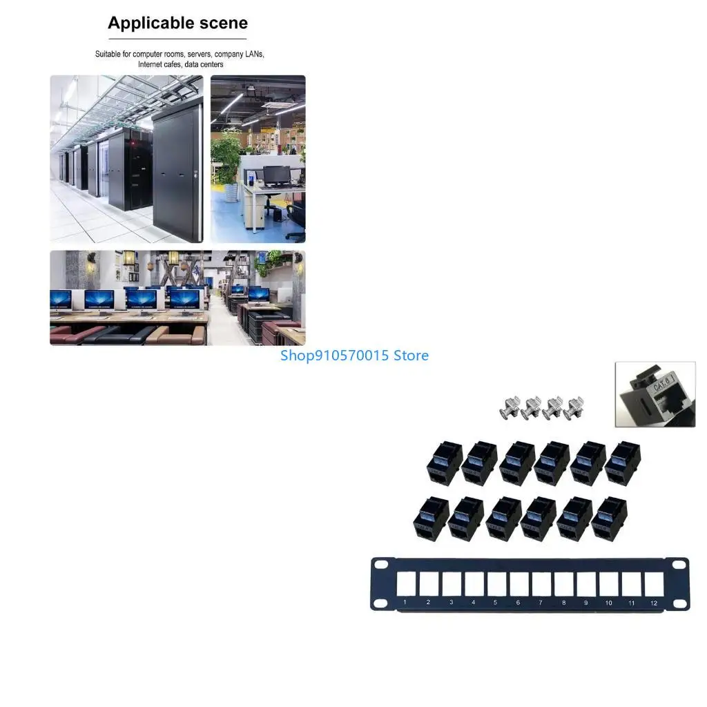 

B95C 12 Port CAT6 RJ45 Pass-Thru Patch Panel with Mounting Bracket for Keystone Jacks