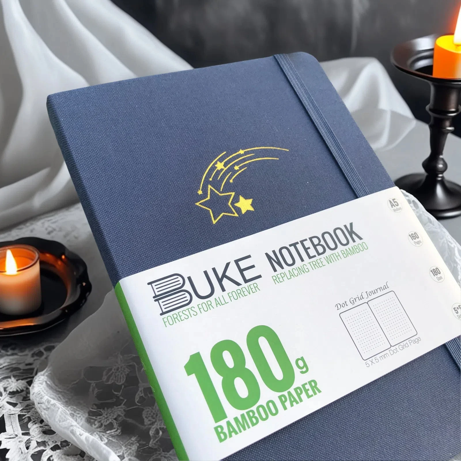 BUJO A5 Dot Grid Notebook – Premium Dotted Journal, 180 g/m2 Papier, silberne Kanten, Hardcover, Taschen- und Geschenkverpackung – Detail 4