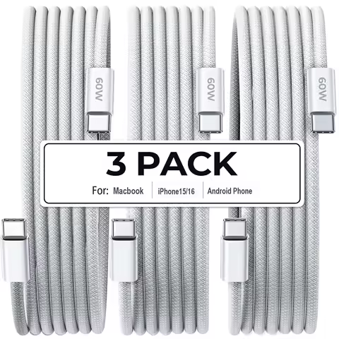 3pcs USB C to C PD60W Fast Charging Cable for iPhone16/15, iPad Pro, Samsung S24/23/22, Nylon Braided 3A Fast Charging Cable.