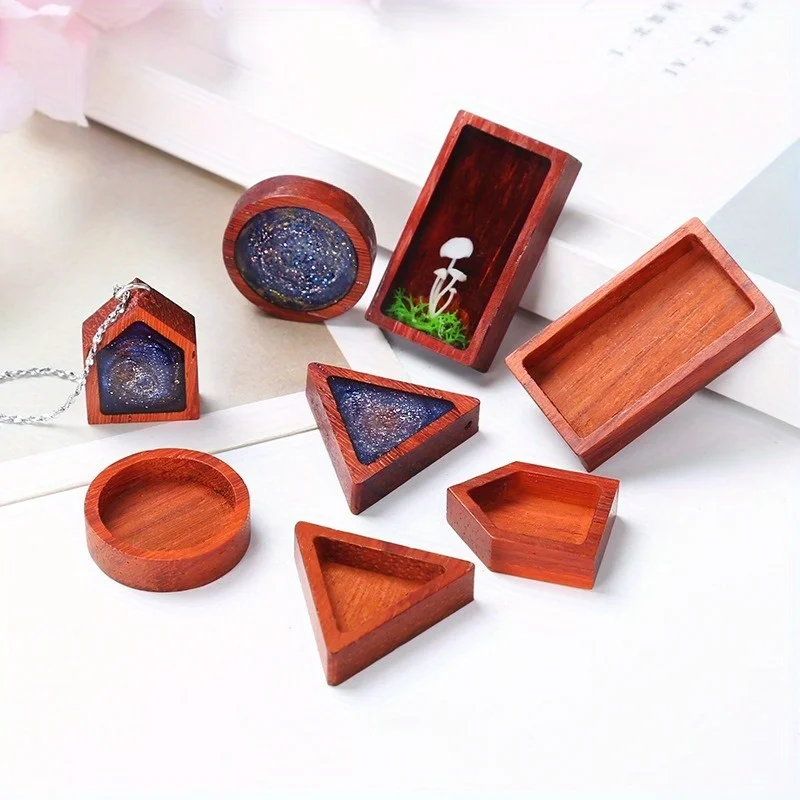 

3Pcs Diy Material Crystal Drop Mold Rectangle Round Triangle Jewelry Pendant Saffron Pear Solid Wood Frame