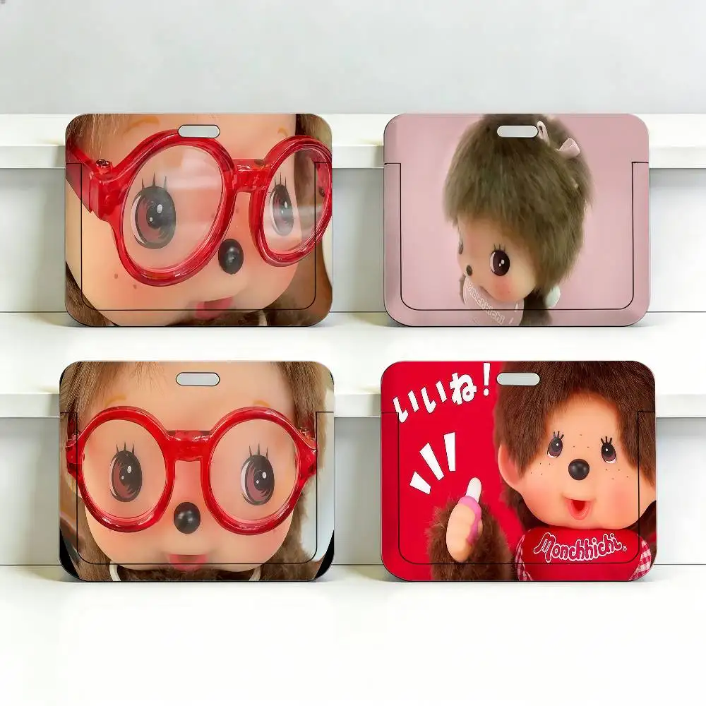 Cute Cartoon M-monchhichis-s Lanyard Work ID Bag Bus Student Photo Card Holder Badge Employee Plastic Slide Cover