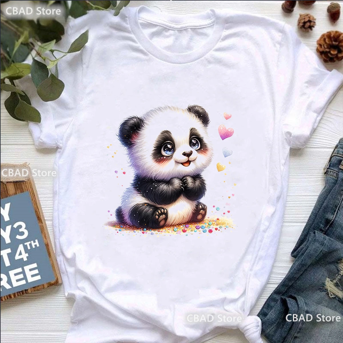 

Funny Love Panda Animal Printed T Shirt Girls Harajuku Kawaii Clothes Summer Fashion Short Sleeve T-Shirt Women White T-Shirt