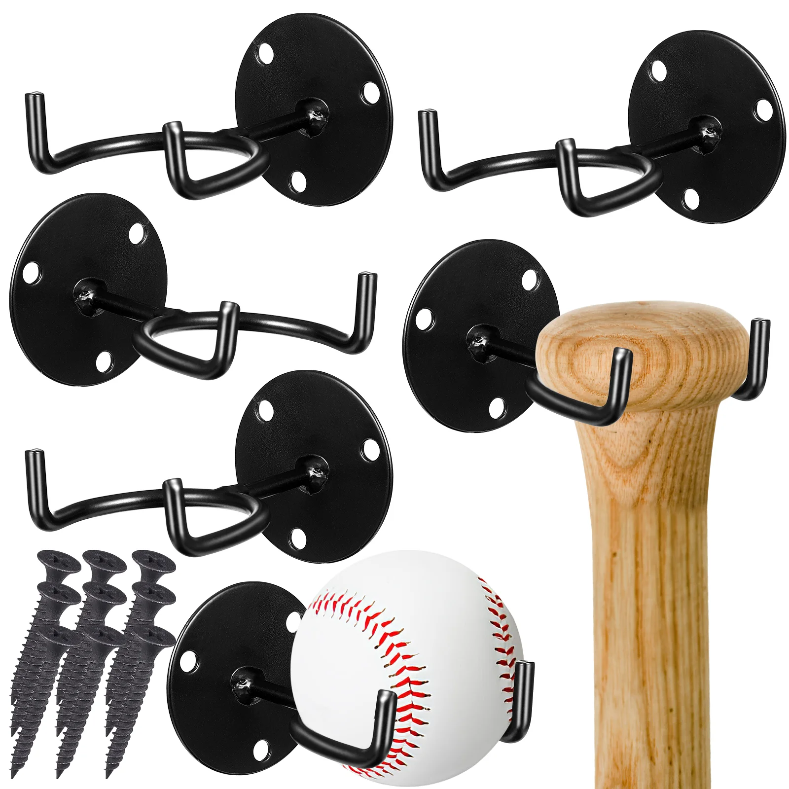 6 Pcs Bat Hook up Monitor Stands Wrought Iron Football Wall Mount Baseball Holder