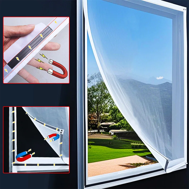 TYMF White Magnetic Window Mosquito Net Screen Customized size glass fiber invisible Mesh insect Curtains Removable Washable ﻿