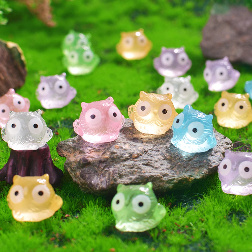

30Pcs Luminous Mini Resin Owls Glow in The Dark Fluorescent Owl Micro Landscape for Garden Miniatures Fairy Garden Accessories