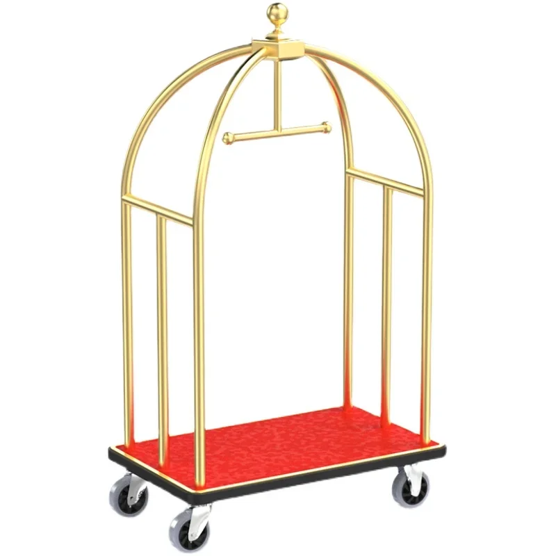 Luggage cart Hand push flat cart Stainless steel silent wheel Concierge lobby Hand pull luggage cart