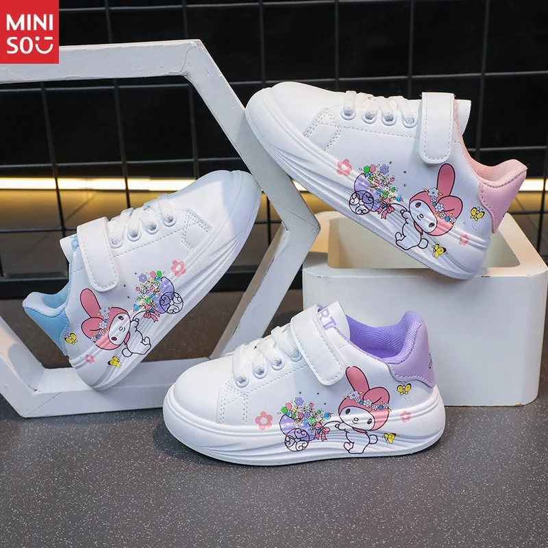

Miniso 2025 Girls White Sneakers Spring Autumn, Non-Slip Casual School Shoes