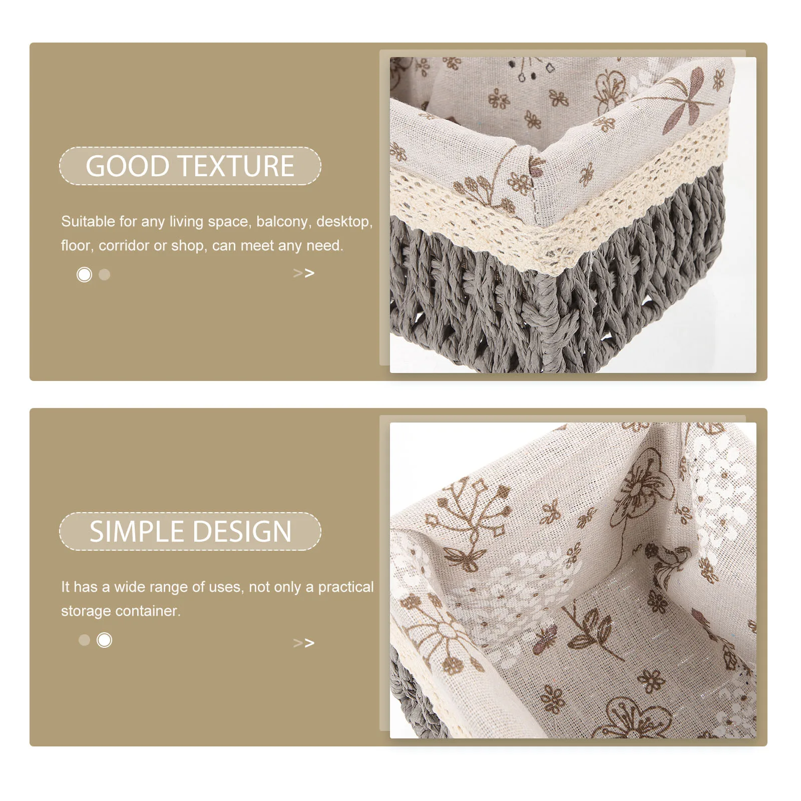 

Sturdy Desktop Storage Basket Woven Organizer Cloth Liner Household Sundries Holder Office Bedroom Bathroom