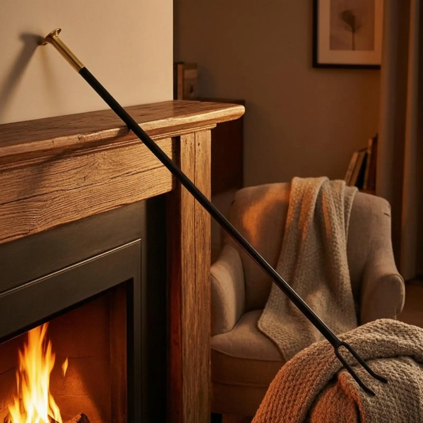 Fireplace Poker Fire Stoker Bellows Blower Brass Long Handle Tool with Blow Tube for Wood Logs Campfire Fireplace Indoor Use