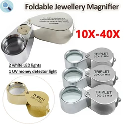 10X-40X Foldable Jewellery Magnifier 40X Portable Magnifier / 10X 20X 30X Magnification Metal Magnifier for Jewellery Coins Read