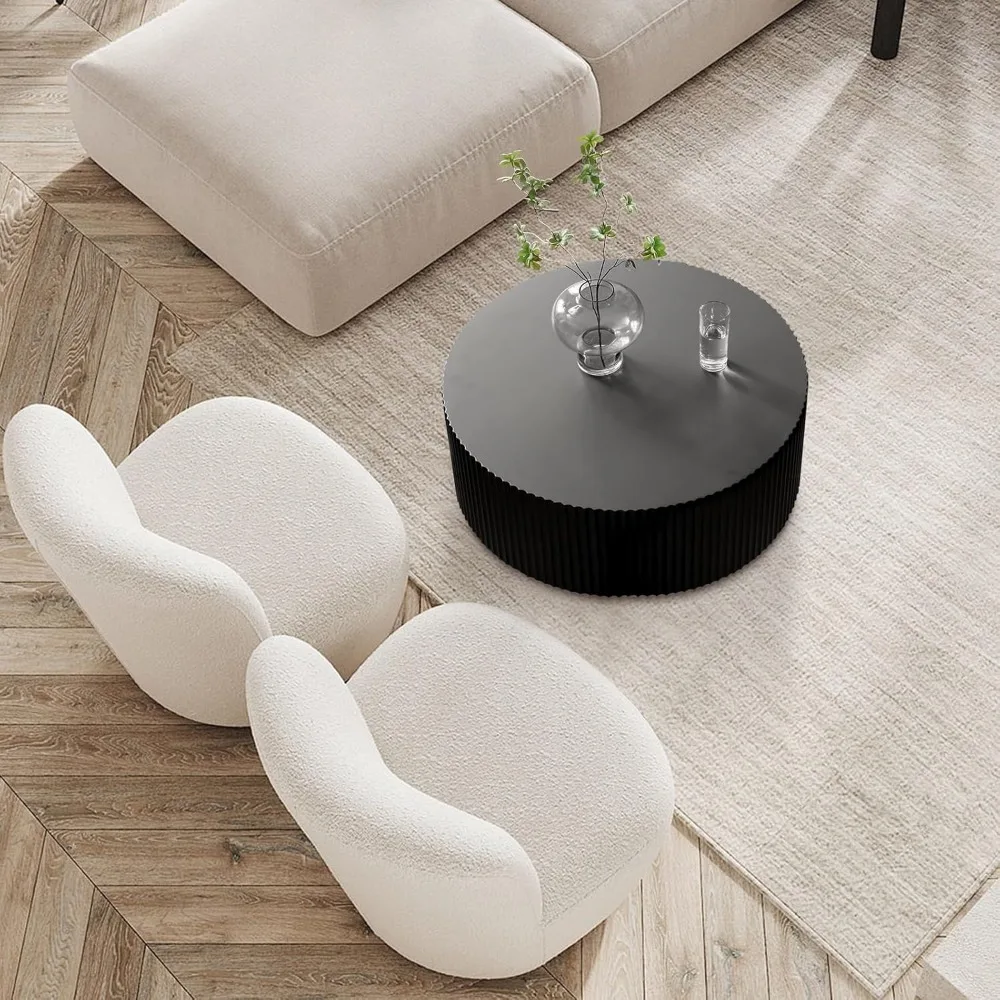 Round Coffee Table, 35.43" Modern Minimalist Center Table Tea Table with Relief Design for Living Room Apartment Small Space