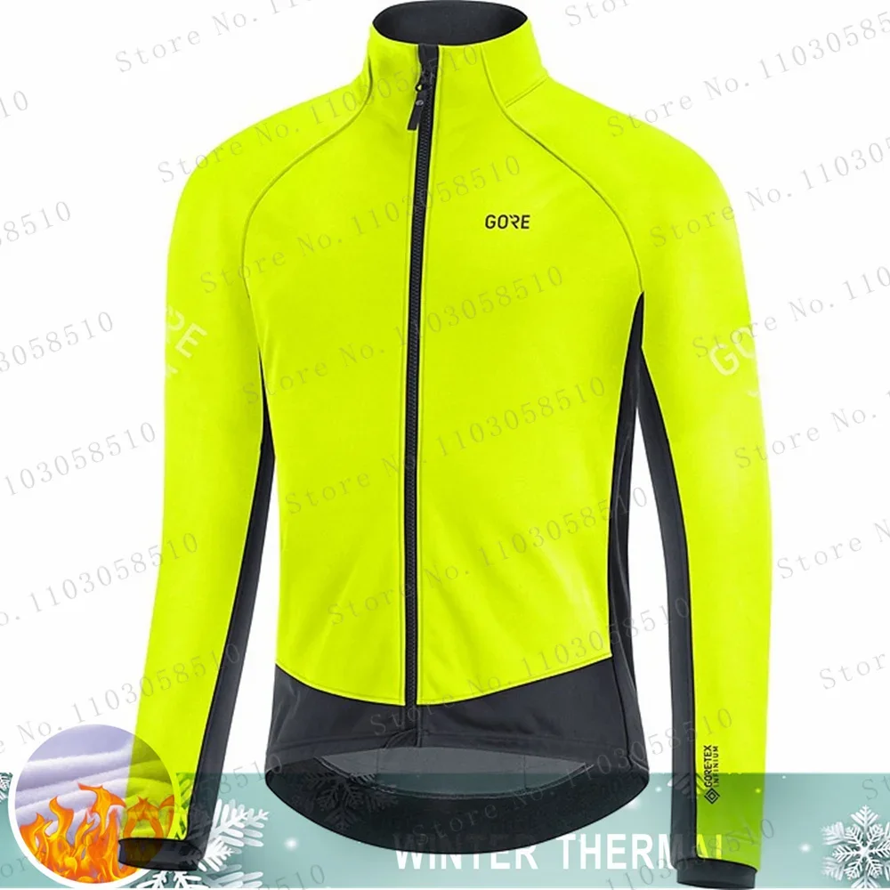 GORE Thermal Fleece Cycling Jacket Men Winter Bicycle Clothing MTB Long Sleeve Tops Road Bike Jersey Wool Shirts 2024 Jersey