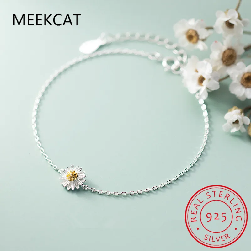 Pulsera de plata de ley 925 auténtica para mujer, brazalete con cadena de margaritas y flores, regalo de joyería para boda y Día de San Valentín, DB1193