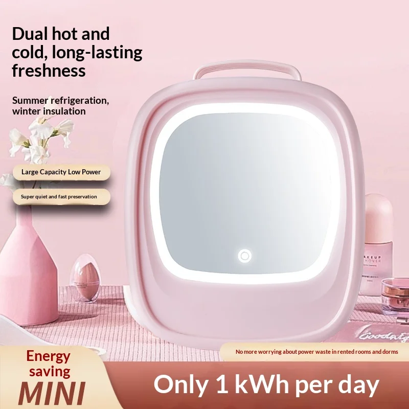 Car Refrigerator LED Light Mirror 6L Beauty Makeup Storage Mask Cosmetics Fresh-Keeping Cooling Heating Box 12V/220V