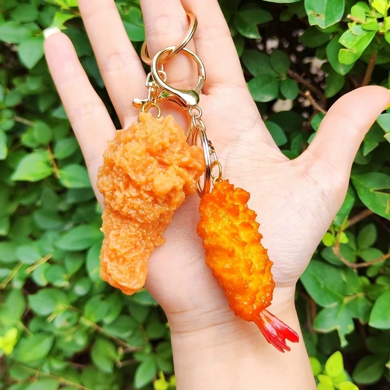 Interesting Braised Pork Red Shrimp Fried Chicken Keychain for Men Women Cute Bag Jewelry Novelty Key Chain Fashion Accessories